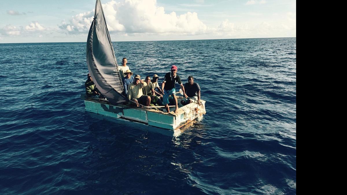 
Manny Lemus Jr. and his fishing buddies spotted these Cuban rafters off the coast of South Florida on Sunday. They were later interdicted by the Coast Guard and repatriated.
