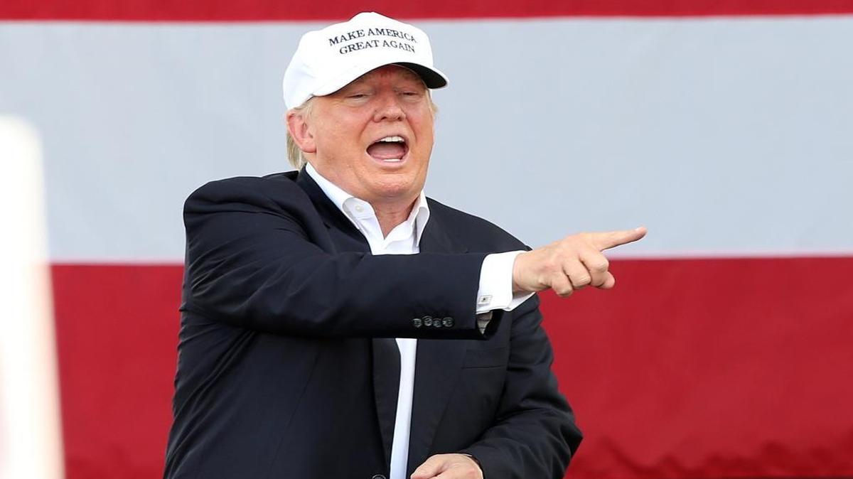 Republican presidential candidate Donald Trump greets supporters after his speech during a campaign rally at Bayfront Park Amphitheater in Miami on Wednesday.