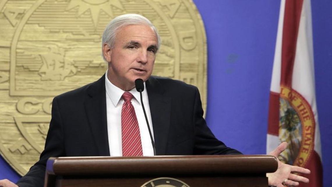 Miami-Dade County Mayor Carlos Gimenez answers questions from reporters after he unveiled the 2018 budget. It includes some spending cuts to prepare for a rise in homestead exemptions Florida voters will almost certainly approve next year. Combined with disappointing collections on sales and hotel taxes it's a budget with more austerity measures than Florida's most populous county has had to deal with in recent years.