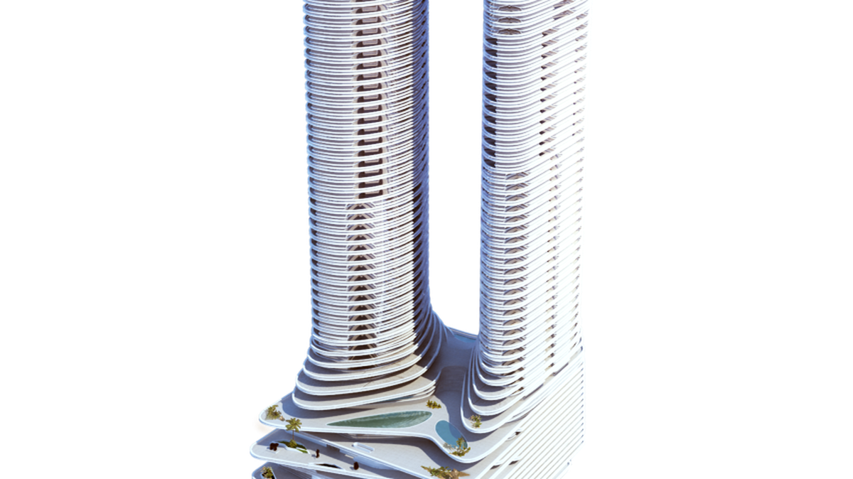 A rendering of the Latin American Art Museum Gary Nader. Nader wants to build, along with luxury condo and hotel towers, on a parking lot owned by Miami Dade College.