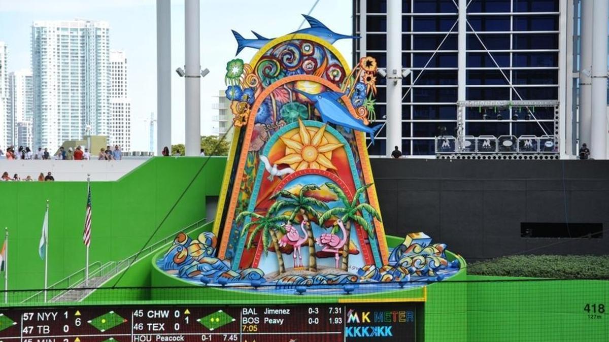 The home run sculpture in the outfield in Marlins Park.