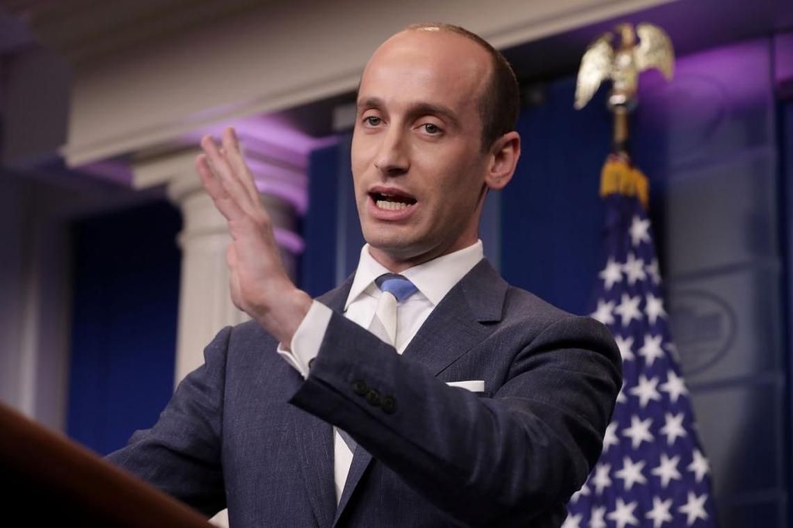 Senior Advisor to the President for Policy Stephen Miller talks to reporters about President Donald Trump’s support for creating a ‘merit-based immigration system.’