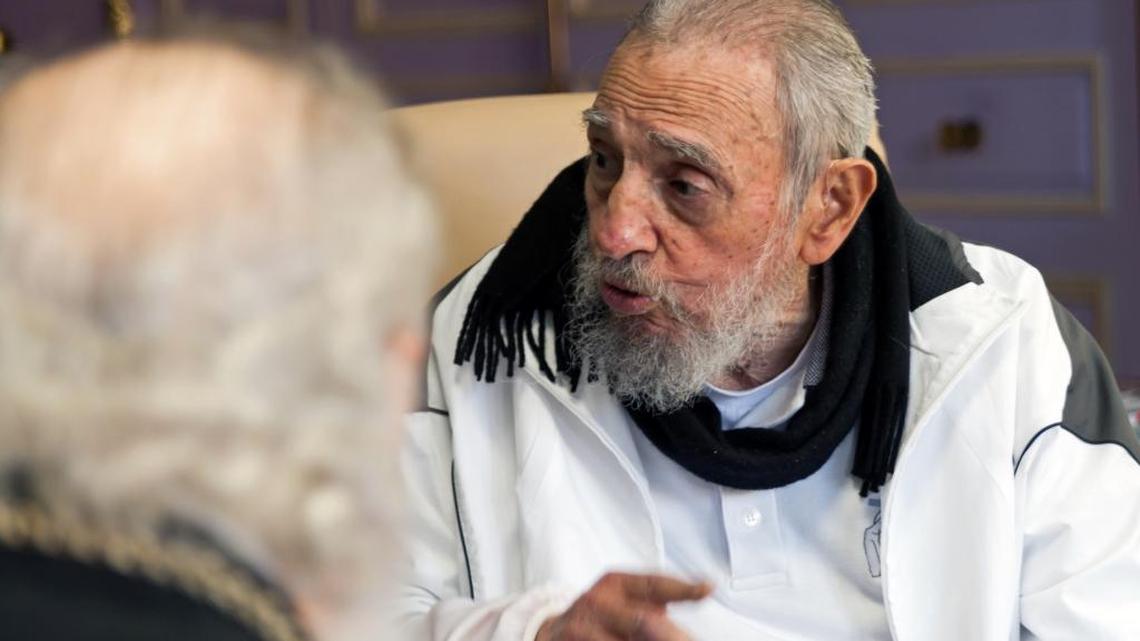 In this Feb. 13, 2016, file photo, Fidel Castro meets Russian Orthodox Patriarch Kirill, left, in Havana. In a commentary published on Monday, Castro said that :We do not need for the empire to give us anything,” in reference to the recent visit by U.S. President Barack Obama to Cuba.