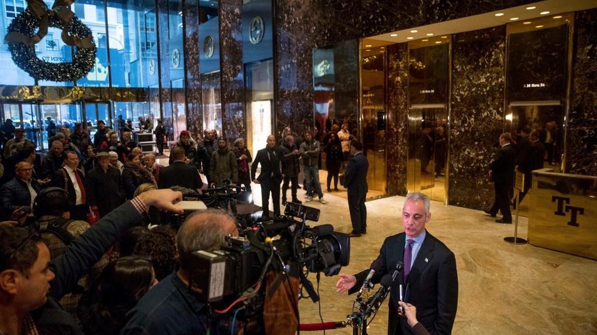 Chicago Mayor Rahm Emanuel speaks with members of the media after meeting with President-elect Donald Trump at Trump Tower in New York on Wednesday.