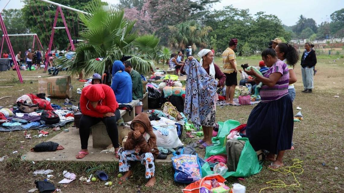 Central American migrants traveling with the annual ‘Stations of the Cross’ caravan pack up their belongings as they prepare to depart from the sports club where they have been camping out, in Matias Romero, Oaxaca State, Mexico, Thursday, April 5, 2018.