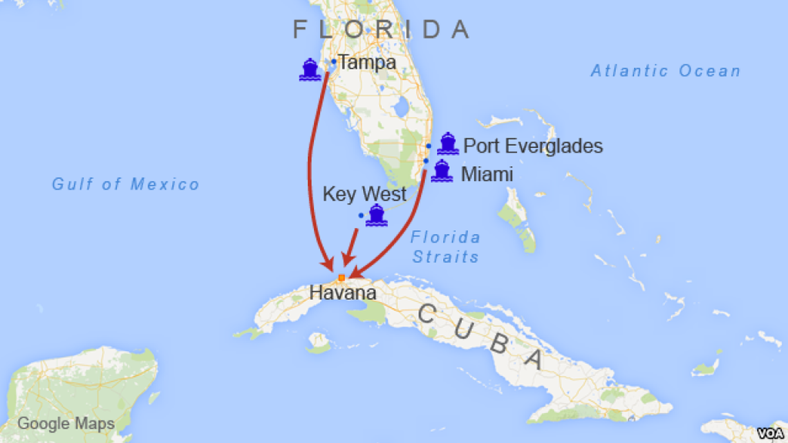 Possible host ports for ferry service between Florida and Cuba