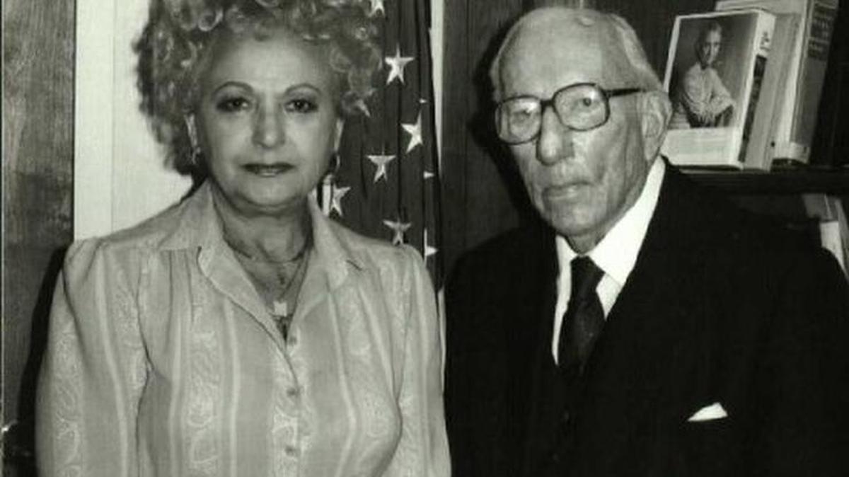 Former Surfside Vice Mayor Mickey Novack with one of her admirers, late U.S. Rep. Claude Pepper.