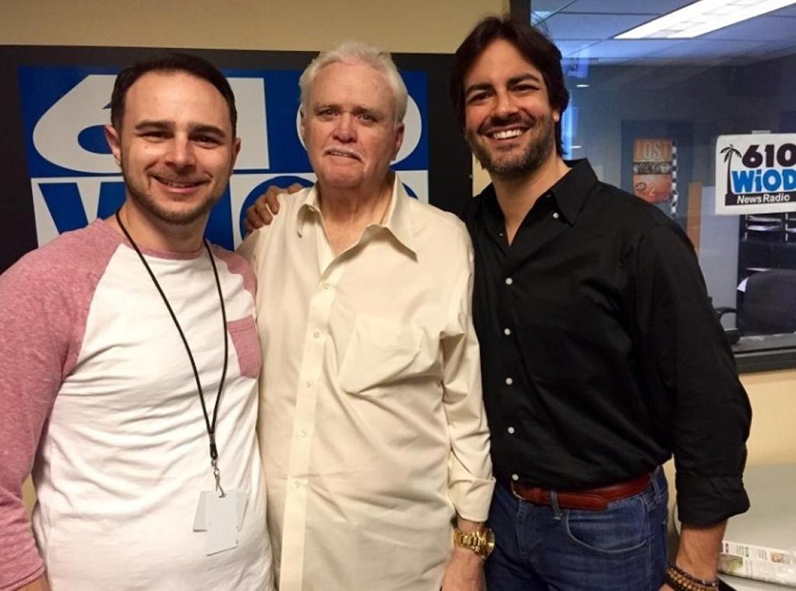 Rock and soul legend Wayne Cochran, center, after conducting his final interview on May 6, 2016, with the Fernand Amandi Show on NewsRadio 610-WIOD. Cochran is flanked by producer Scotty Mednick, left, and host Amandi.