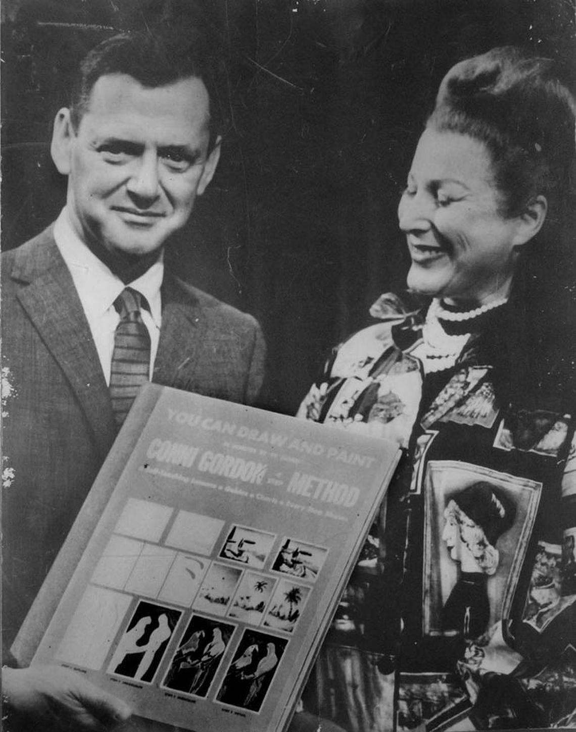 This image of Conni Gordon (right) with the late Tony Randall hung in her Miami Beach studio. Randall was holding one of Gordon’s books that detailed her method for teaching painting.
