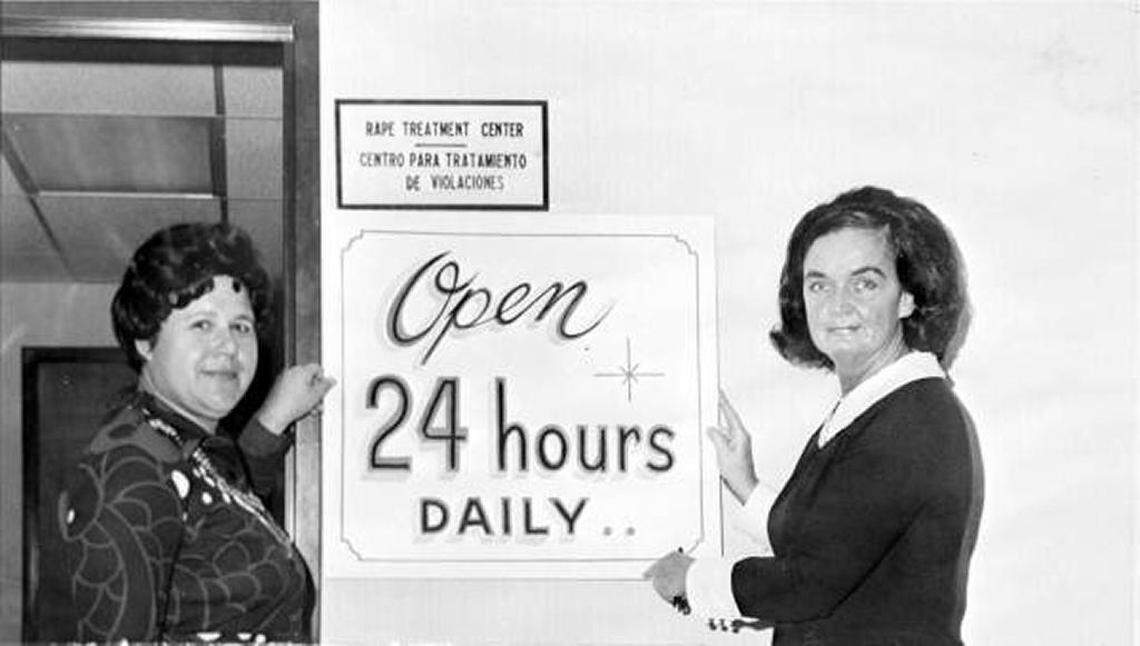 Roxcy Bolton, right, at the Rape Treatment Center named for her after she fought for its creation in the 1970s.