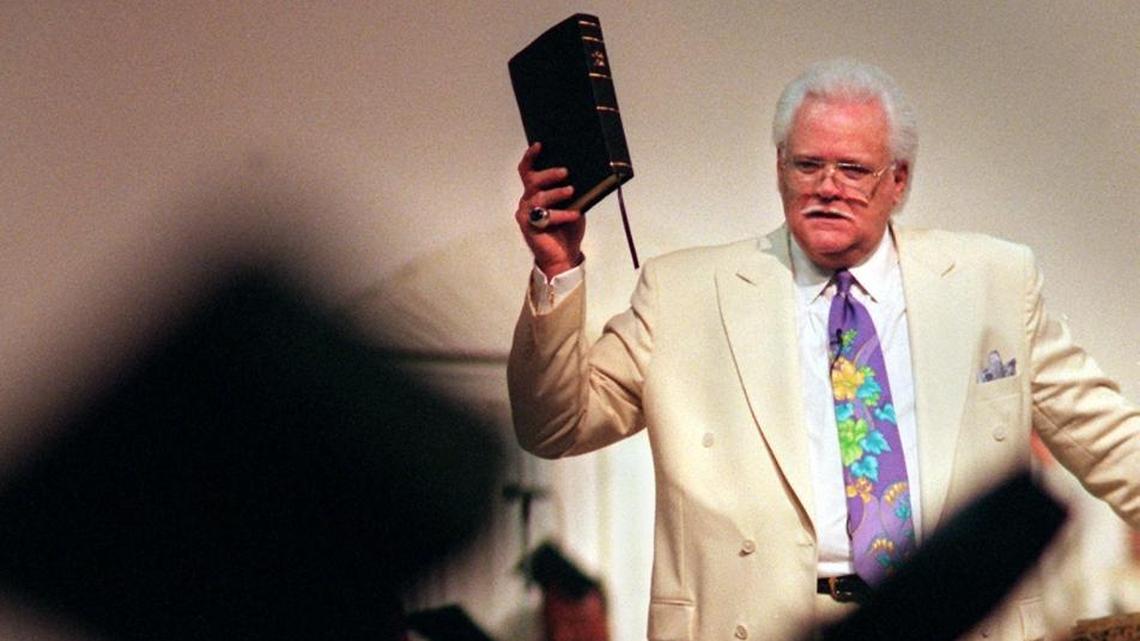 In this July 25, 1999, photo, Wayne Cochran preaches at the Voice For Jesus Church in Miami.
