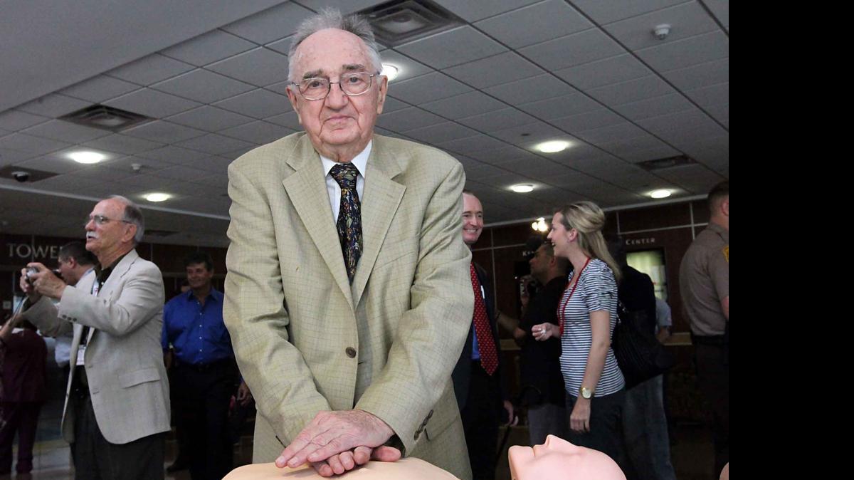 
HE HAS THE BEAT: In 1960, Dr James Jude, working alongside two colleagues at Johns Hopkins Hospital, pioneered research that led to the development of cardiopulmonary resuscitation (CPR). In this March 2011 photo, Jude, who went on to a long medical career in Miami, demonstrated how to apply hands-only CPR, during an event at Kendall Regional Center Medical Center. 
