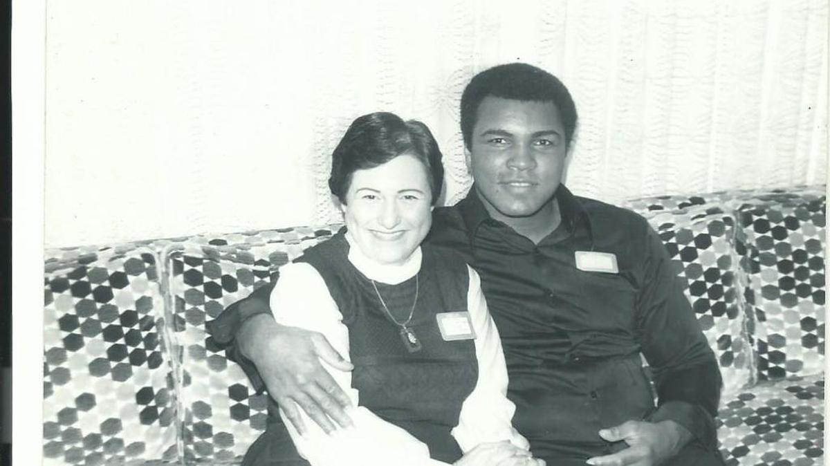 Betty Mitchell was the office manager for 44 years for Angelo Dundee, who trained heavyweight champion Muhammad Ali at 5th Street Gym in Miami Beach. Mitchell and Ali, “The Greatest,” take a breather in 1977.