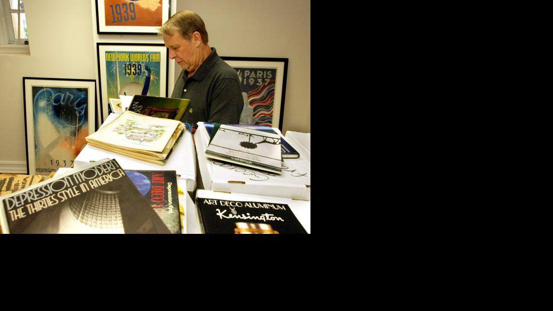 
ART DECO TREASURE: Ric Emmett and his wife Iza, operated the original Modernism Gallery in Coral Gables from 1987 to 2004, when it was destroyed in a fire. Emmett, seen here in 2004, recently self-published ‘American Art Deco Furniture,’ a reference work that has been called a definitive look at the form.
