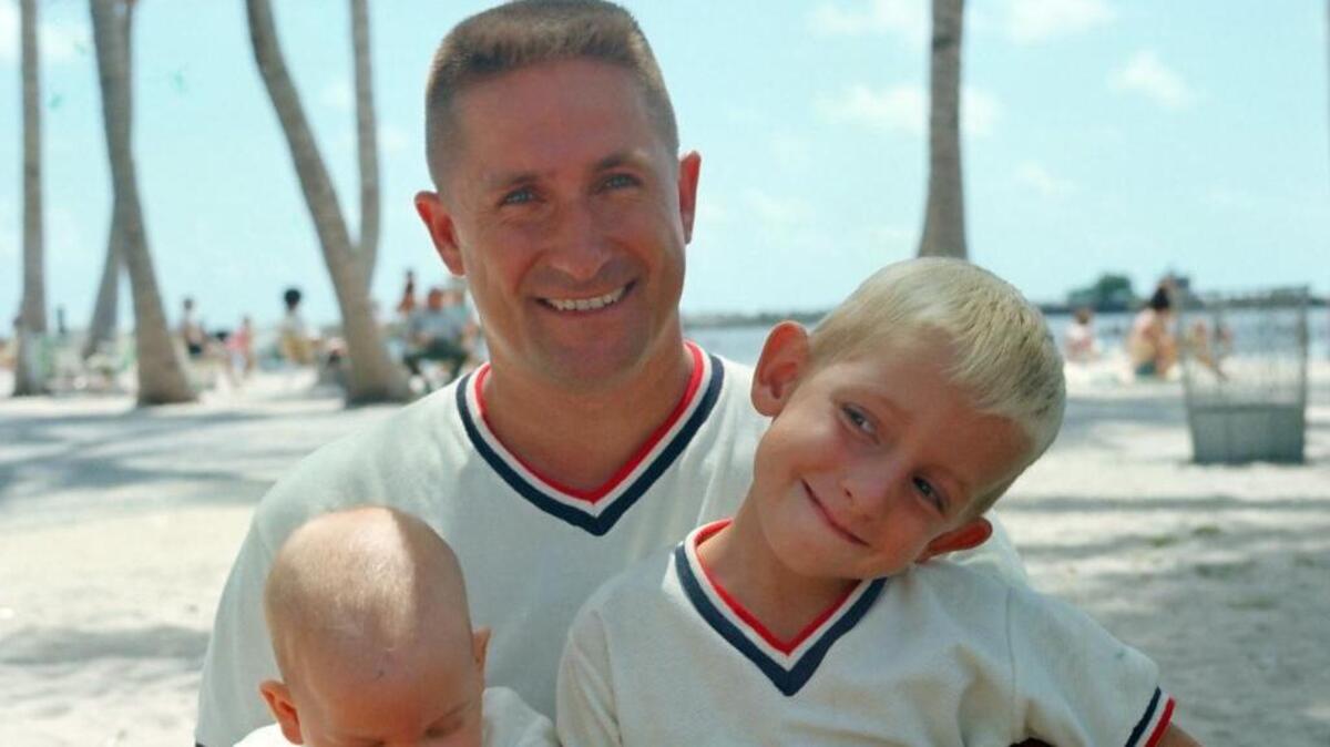 Bob Adams, then about 37, with sons Jonathan, left, and Robertson, right, at Matheson Hammock Park in about 1971.