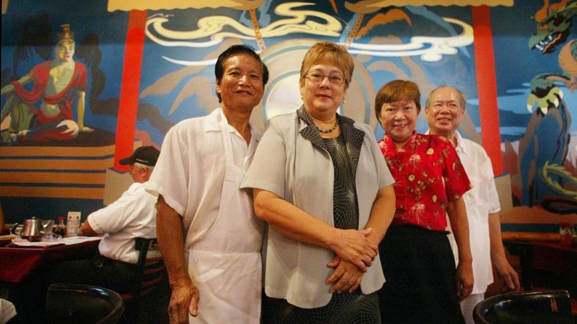 Co-owners of Fu Manchu Restaurant, Julius and Lucy Yee (left)and Jesus and Vicky Li (right) worked together for 35 years from 1971 to 2006. The husbands handled the kitchen, the wives ran the dining room. Pictured one day before Fu Manchu’s closing, they retired after the last day of business, Sept. 14, 2006.