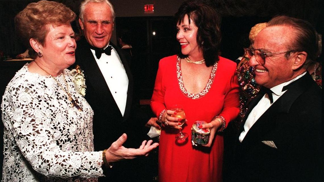 Sister Jeanne O’Laughlin, Don and Mary Anne Shula, and Dwayne Andreas at a Barry University fundraiser at the Surf Club in 1996.