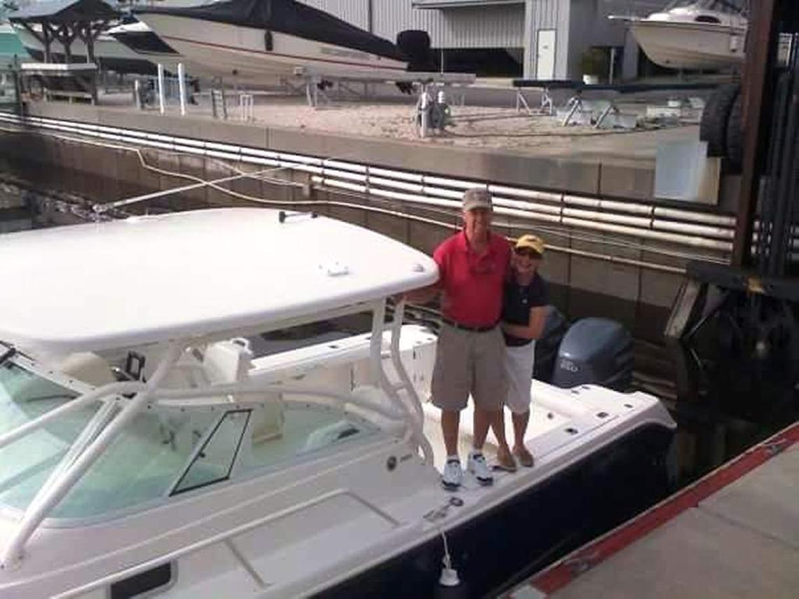 Bob Holzkamp and his wife, Jane, on their boat in Florida’s Amelia Island.