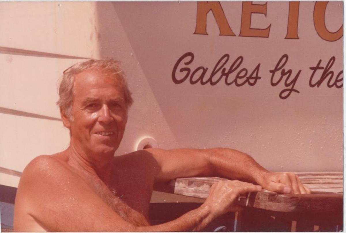 Dr. Alfred Ketcham and his boat in Coral Gables.