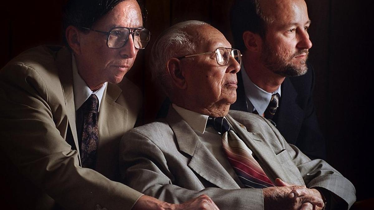 Three generations of Castellanos doctors: In this July 13, 1996, file photo, then-94-year-old patriarch Dr. Agustin W. Castellanos (center) is flanked by his son, Dr. Agustin Castellanos (left) and his grandson Dr. Daniel Castellanos (right).