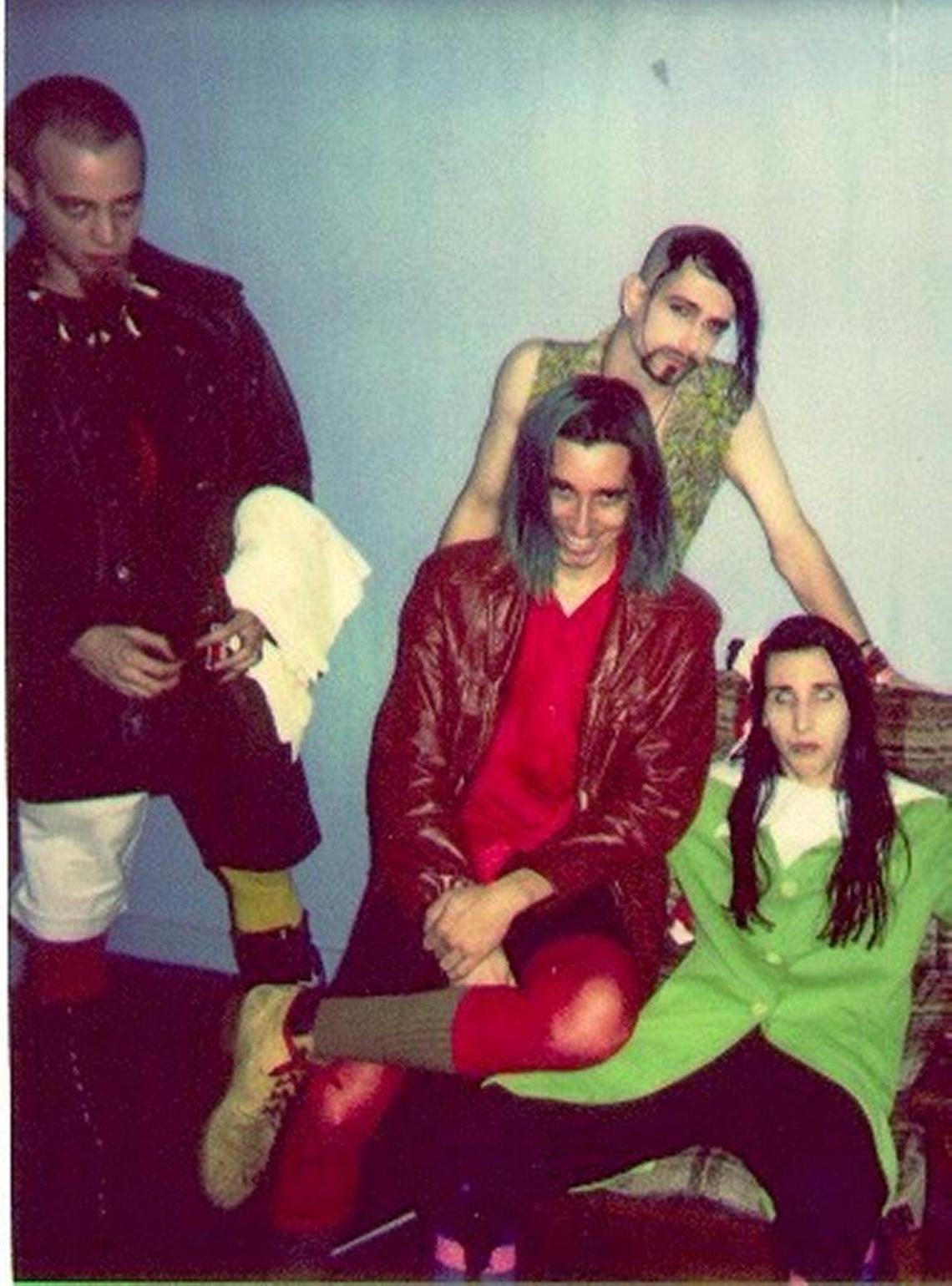 Scott Putesky, as Daisy Berkowitz (center) with Marilyn Manson and the Spooky Kids at a New Year’s Eve show in 1992.