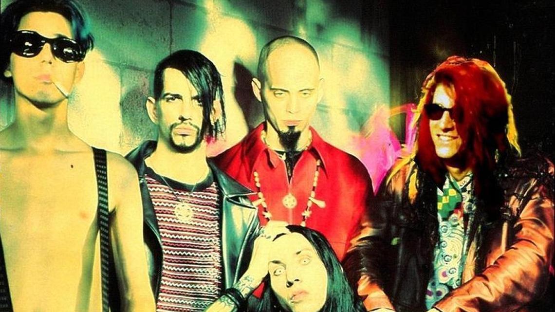 Scott Mitchell Putesky, also known as Daisy Berkowitz (left), co-founded Marilyn Manson and the Spooky Kids with Brian Warner (seated). Warner took the name Marilyn Manson and the group shortened its name once it went national on the 1994 album, “Portrait of an American Family,” from which this shot was taken.