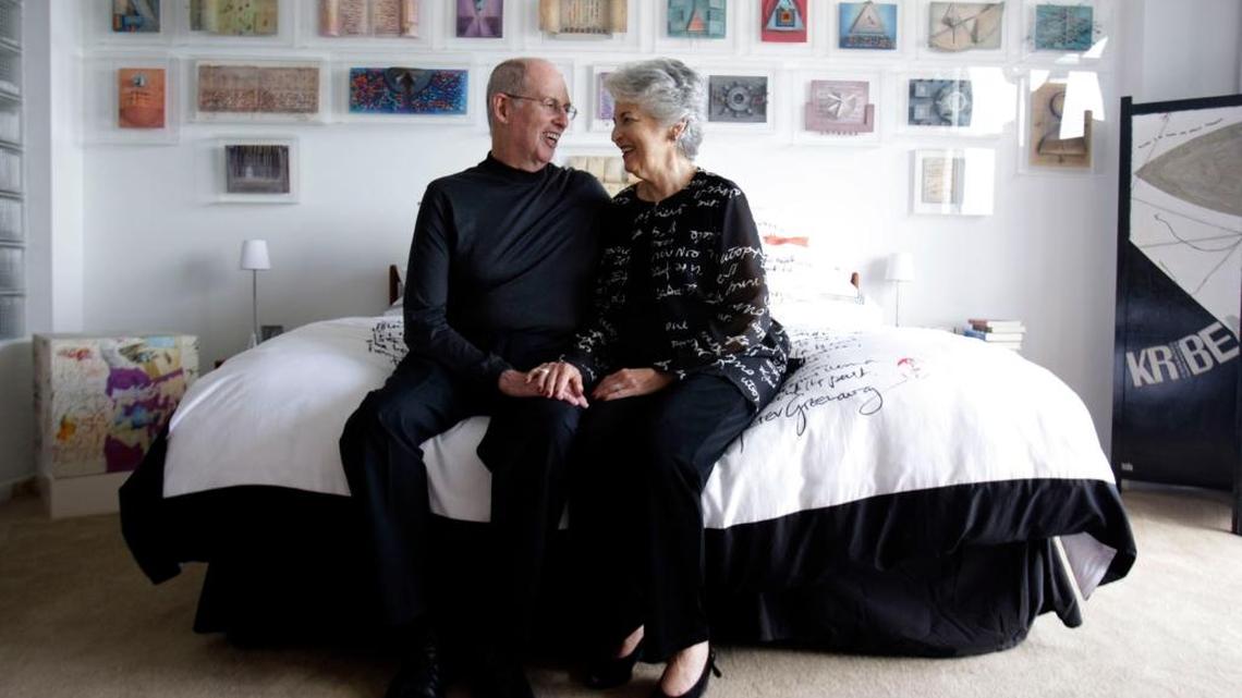 
Art collectors Ruth and Marvin Sackner, shown in 2008, after they moved their expansive art collection from their house to a Biscayne Bay condo.
