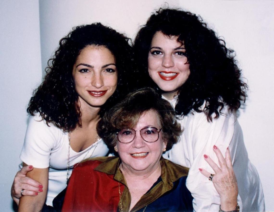 Gloria Estefan (left) with her younger sister Becky and their mother, Gloria Fajardo, in a file photo.