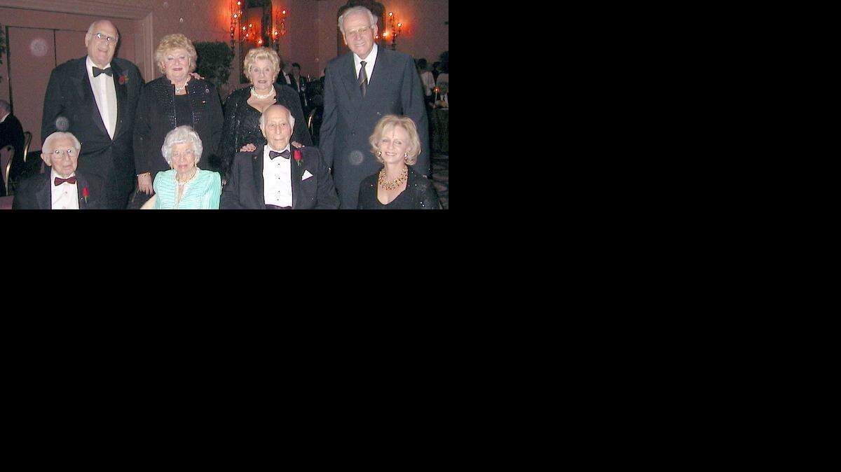 
PHILANTHROPISTS: Miami Jewish Home and Hospital for the Aged Founders Gala 2003 event chairs are pictured during cocktail hour. Back row: Isaac and Nieves Olemberg, Albina Kozakov, Norman Braman. Front Row: Jules and Sylvia Gerson, Louis Nieweg and Irma Braman.

