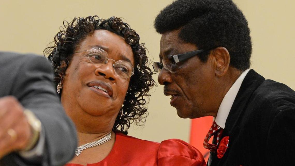 Mayor Myra Taylor and Bishop John Taylor at Friday’s state-of-the-city address, where the mayor declared the city is on the right track.