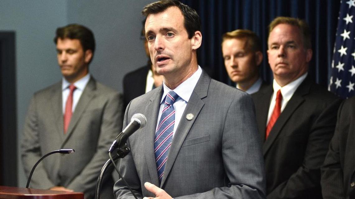 Wifredo A. Ferrer, U.S. Attorney for the Southern District of Florida, announces the arrest in May 2016 of 22 defendants accused of receiving more than $13 million through fraudulently trading food stamps for cash. Ferrer said Wednesday, Feb. 15, 2017, that he would step down from his longtime post March 3.