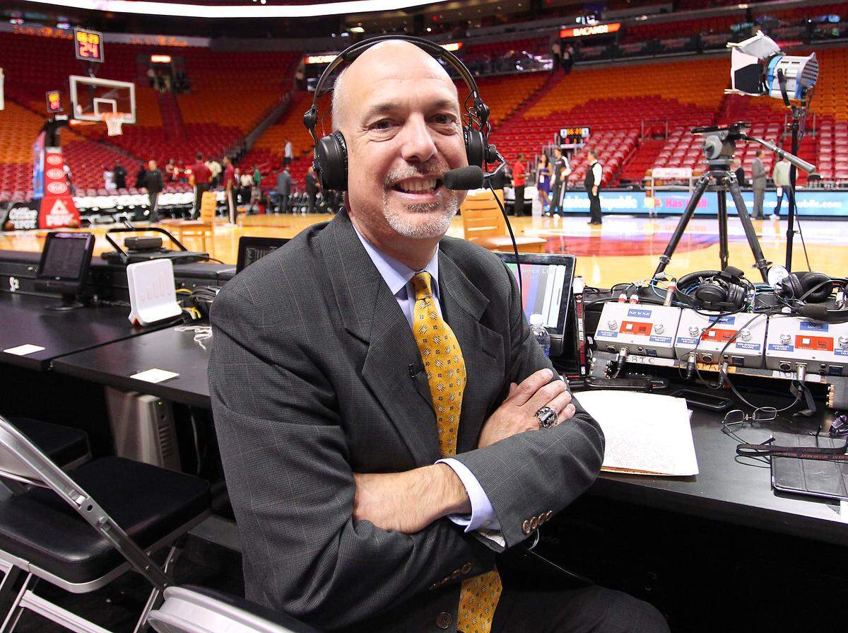 José Pañeda, the Spanish Voice (”La Voz”) of the Miami Heat, poses for a picture before the regular season NBA game between the Orlando Magic and the Miami Heat at AmericanAirlines Arena in Miami on Wednesday, March 6, 2013.