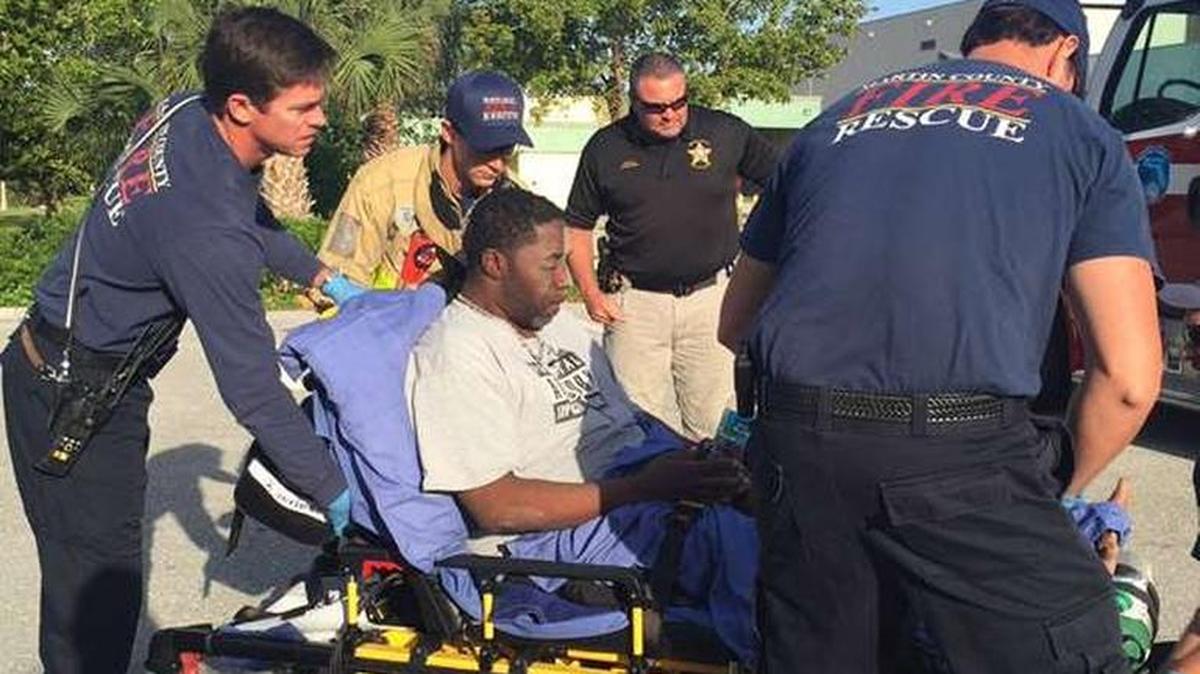 Robert Stewart, the survivor of the boat incident off St. Lucie Inlet, is taken to Martin Memorial Hospital.
