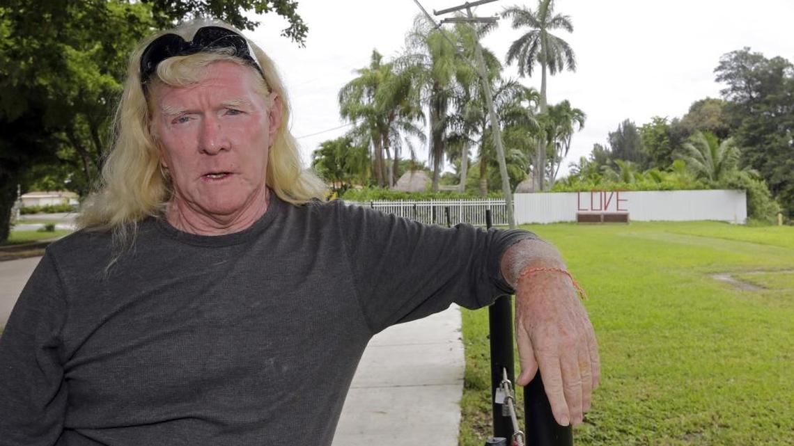 Mickey Munday talks to a reporter in Love Park in North Miami in 2016.