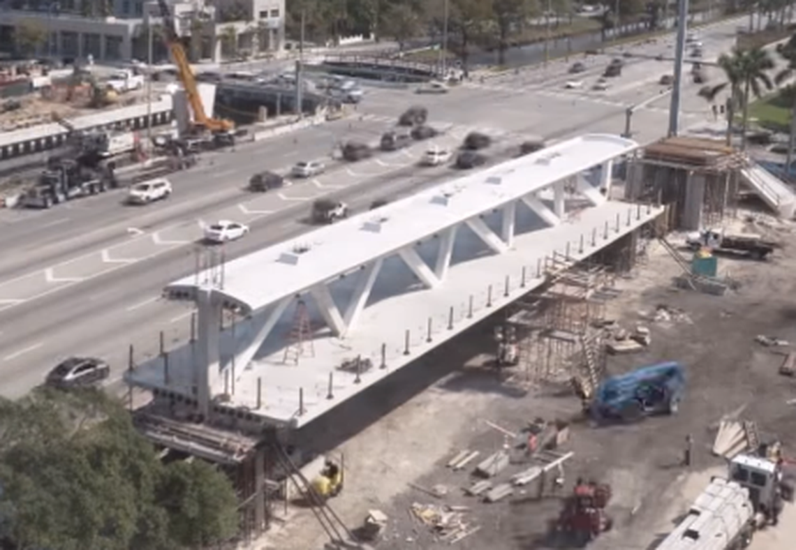 A frame-grab from a video shot by FIU planning coordinator Stuart Grant shows the canopy and dimples where workers could access tensioning cables.