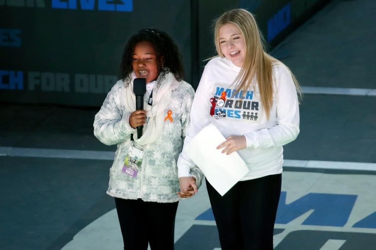 Jaclyn Corin, right, stands with Yolanda Renee King, granddaughter of the Rev. Martin Luther King Jr.