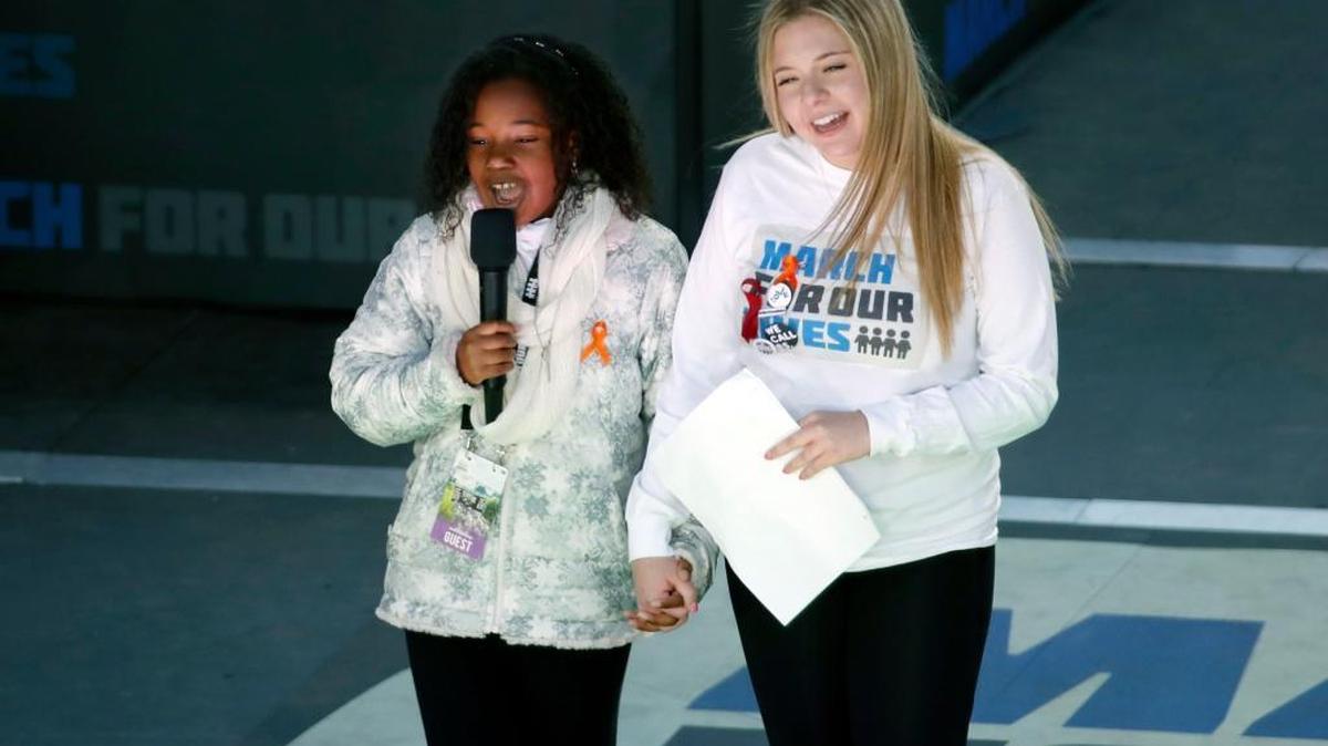 Jaclyn Corin, right, stands with Yolanda Renee King, granddaughter of the Rev. Martin Luther King Jr.