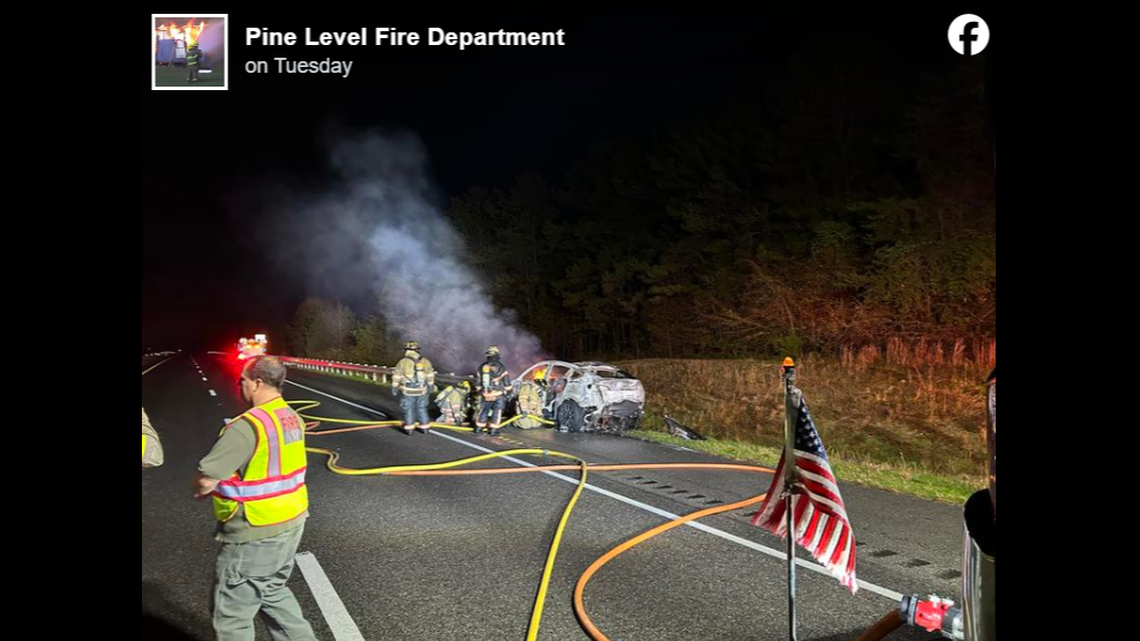 Volunteer firefighters responded to the scene of a burning Tesla that caught on fire Christmas Day, Alabama officials said.