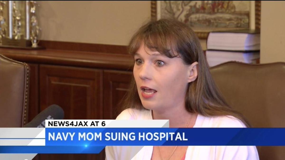 A woman has filed a federal claim against a Jacksonville, Florida, naval hospital after she says staff left a broken needle in her spine 14 years ago as she delivered her son.