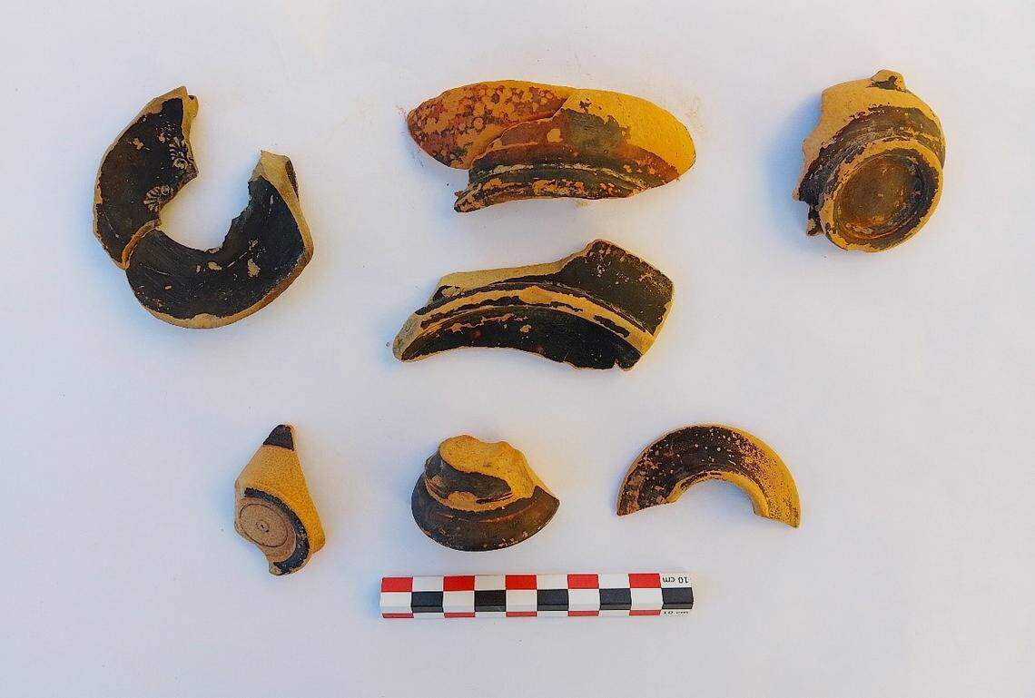 Fragments of Athenian colored vases dating to the fourth century B.C.