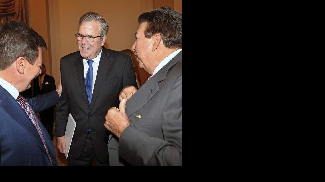 
Keynote speaker Jeb Bush chats with guests at the U.S. Cuba Democracy PAC 11th Annual Luncheon at the Biltmore Hotel. 
