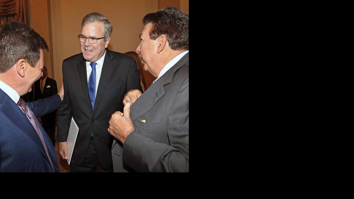 
Keynote speaker Jeb Bush chats with guests at the U.S. Cuba Democracy PAC 11th Annual Luncheon at the Biltmore Hotel. 
