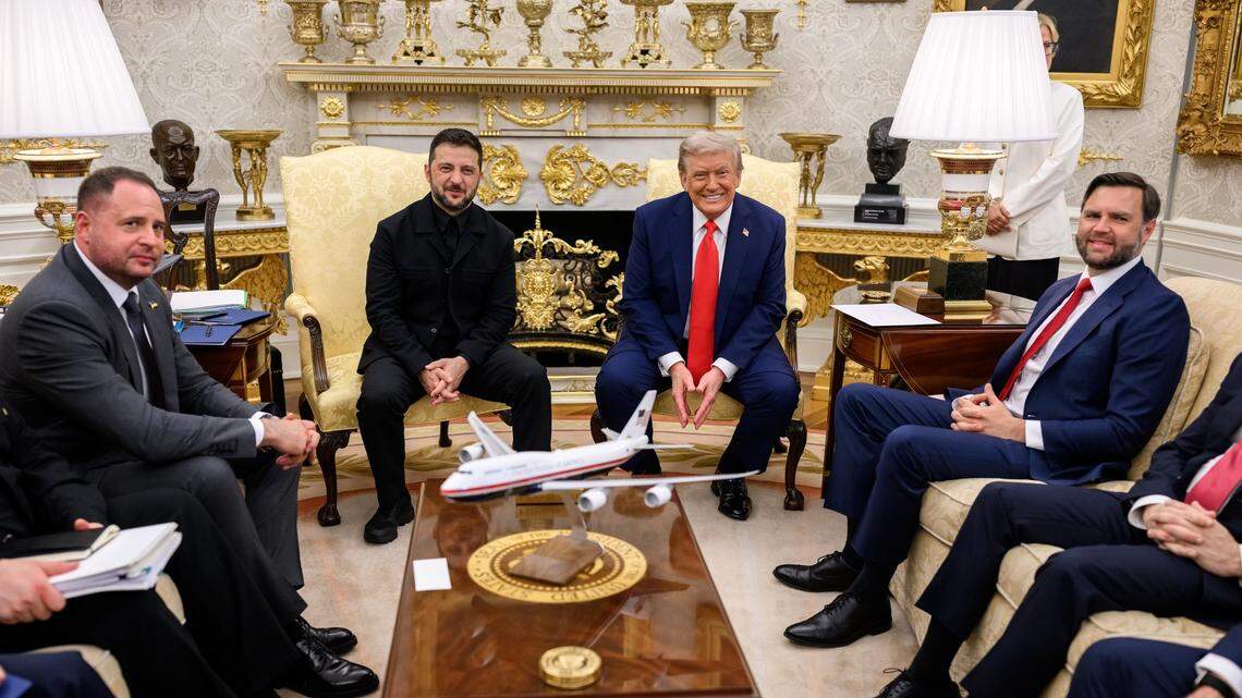 President Donald Trump participates in a bilateral meeting with President Volodymyr Zelenskyy of Ukraine on Monday, Aug. 18, in the Oval Office.