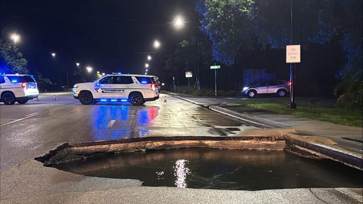A water main break in Sarasota, Florida, created a current that pulled a child into a storm drain, authorities said.