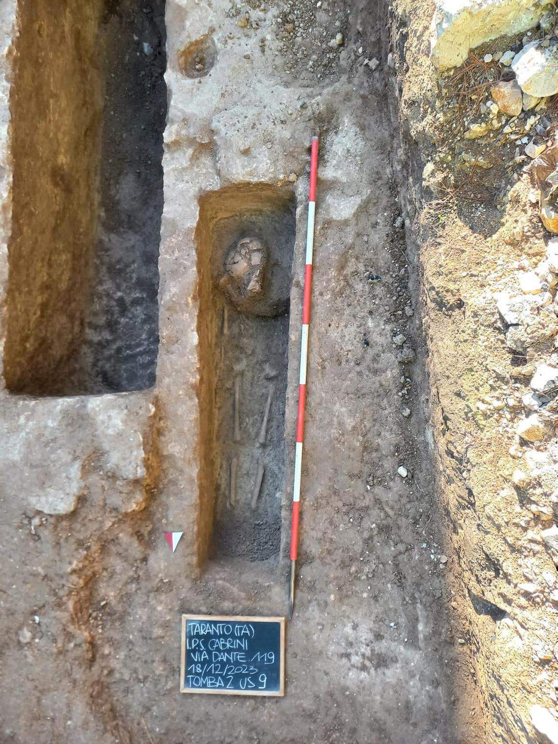 One of the tombs pictured with skeletal remains inside