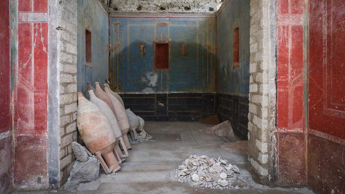 A rare blue shrine was recently unearthed from Pompeii, officials said. The room dates back around 2,000 years.