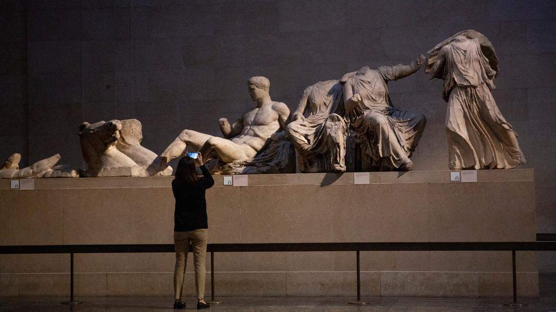 Statues from the Parthenon were not originally white, according to a new study. They were colorfully painted. (AP Photo/Matt Dunham)