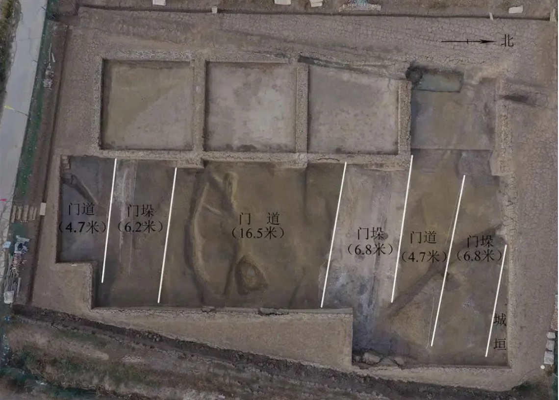 Aerial photo of part of the newly unearthed wall