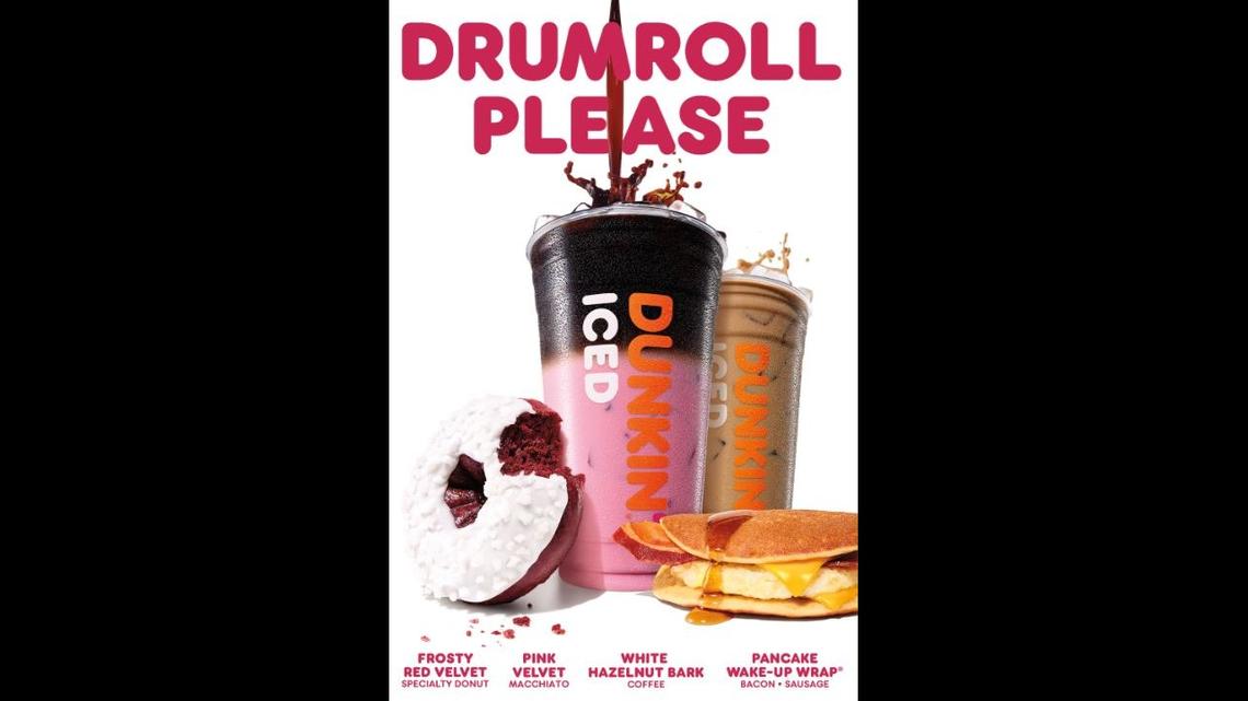 Dunkin’s popular pink velvet macchiato returns to menus Dec. 27, alongside the pancake wake-up wraps, the restaurant said. A new frosted red velvet doughnut will also join the menu.