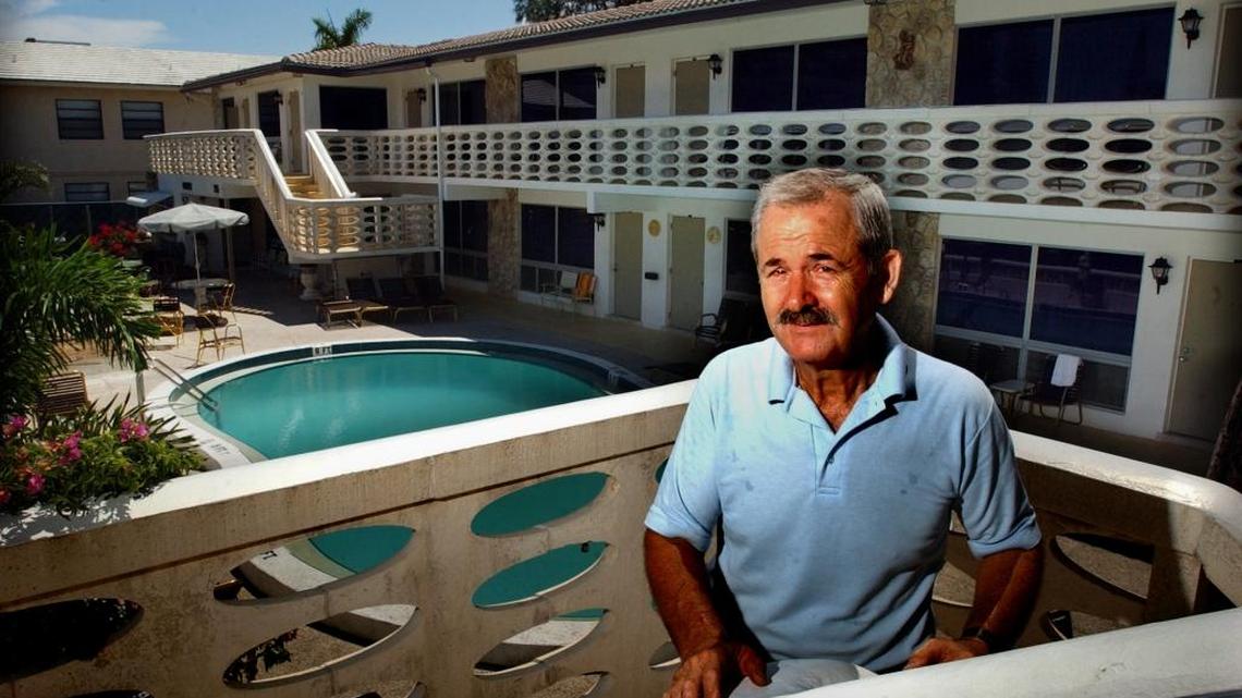 Richard Surma sits outside the room rented by two of the Sept. 11 terrorists in his Panther Motel in Deerfield Beach.